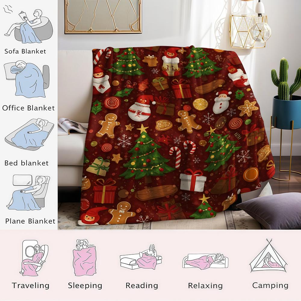 Xmas Cookie Mix Flannel Blanket Warm Soft Halloween Christmas Couch Warm Cozy Decorative Decor Gift For All Season