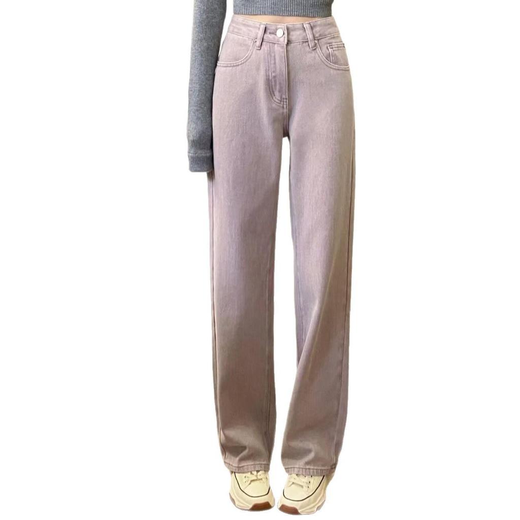 Damen 2025 Koreanischer Stil Schmutziges Rosa High Waist Slim Fit Jeans - Gerades Weites Bein, Trendiger Amerikanischer Stil.