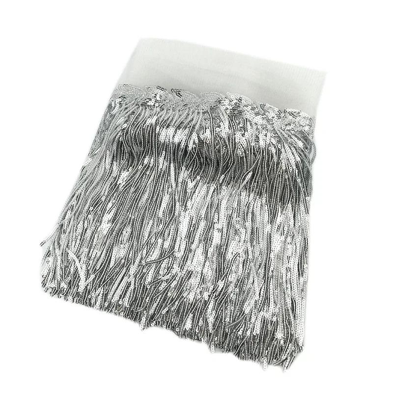 1-10Yards Meetee 18cm Sequin Fringe Trim Tassel Glitter Lace Fringes for Dance Clothes Dresses Decorative DIY Sewing Accessories