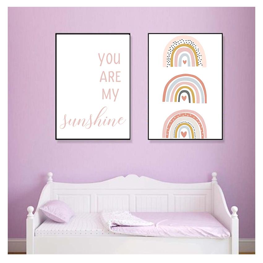 Are My Sunshine Quotes Painting Nursery Wall Art Poster Nordic Wall Pictures Kids Baby Room Decor Pink Rainbow Canvas Print You