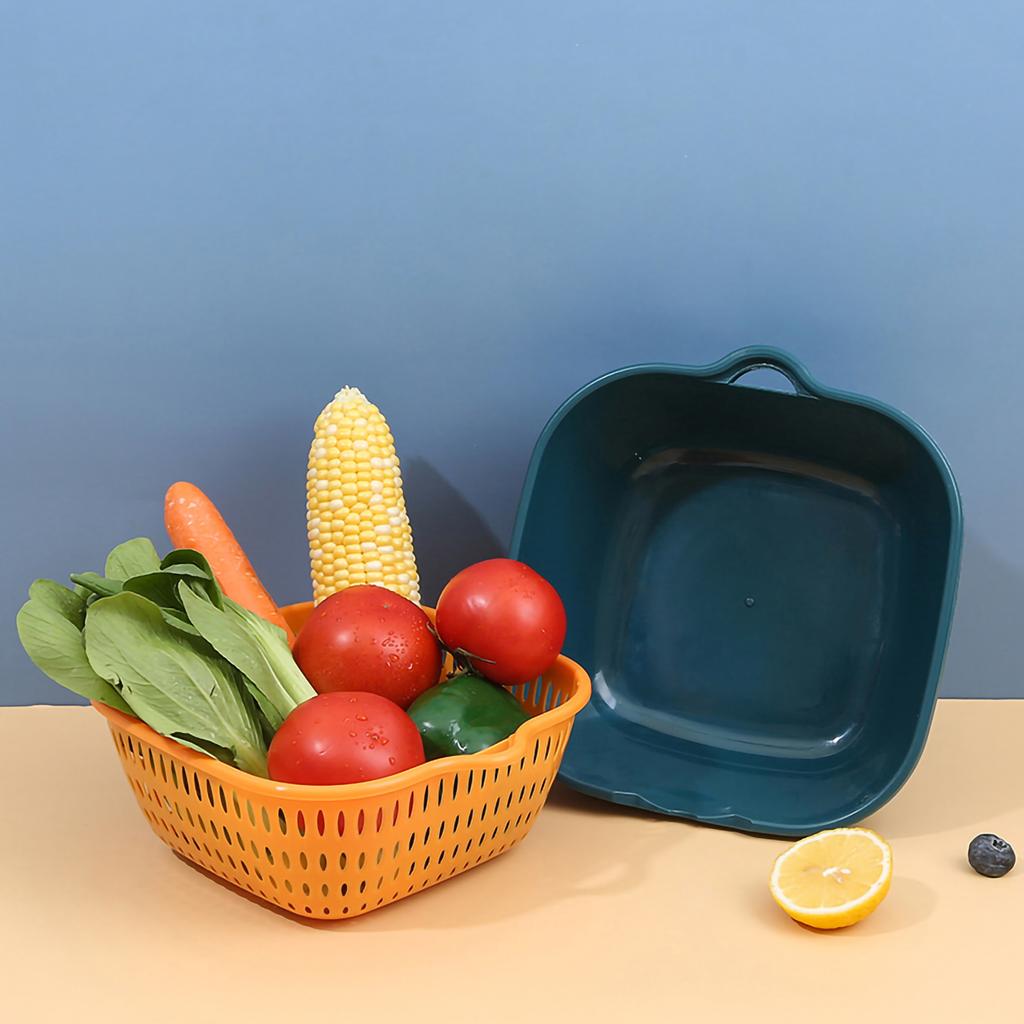 Koš na mytí zeleniny Dvouvrstvý Rychle odvádí vodu Závěsný Multifunkční Sítko na ovoce s bokem