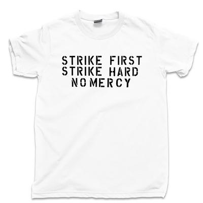Strike First Strike Hard No Mercy T Shirt Cobra Kai Dojo Miyagi Do Karate Tee