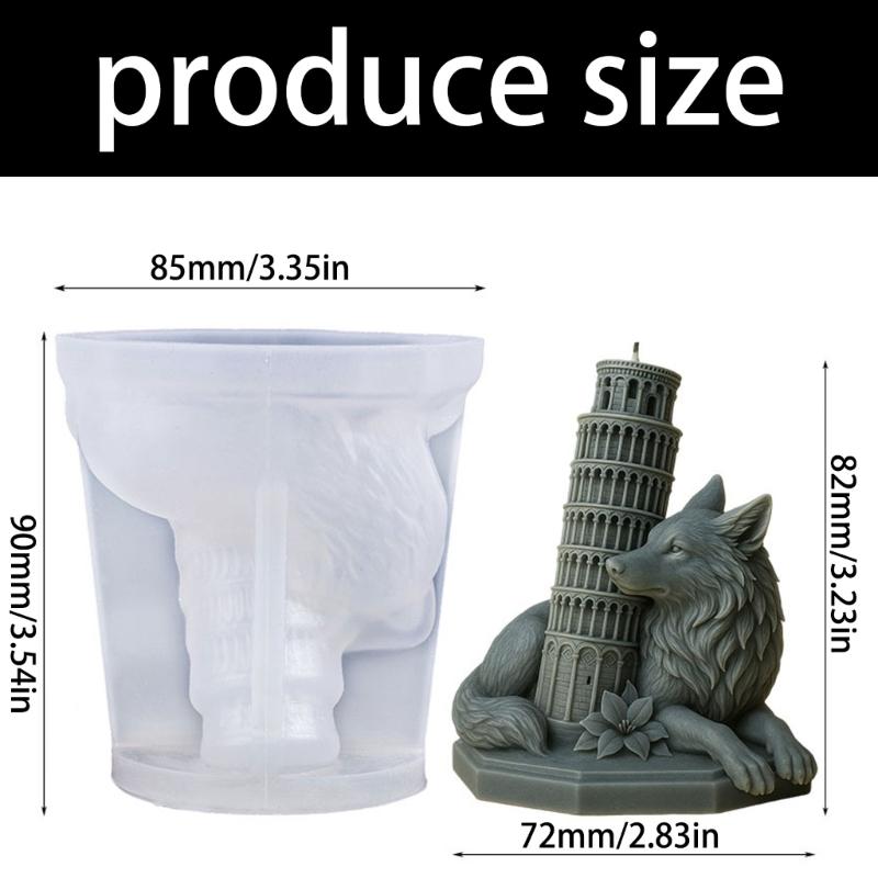 Unique Wolf With Leaning Tower Designs Food Grade Silicone Candle Making Mould For Handmade Gift