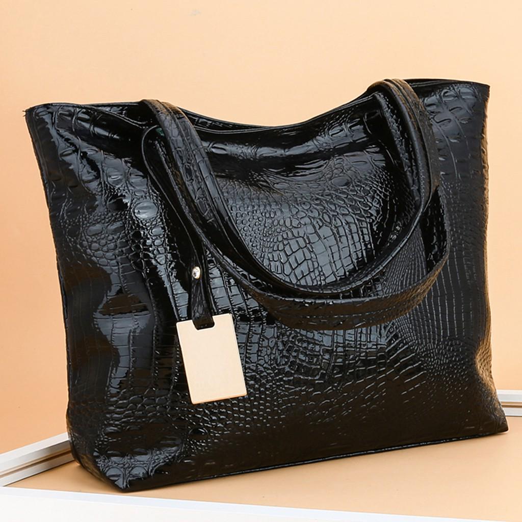 Women Fashion Alligator Solid Large Capacity Shoulder Tote Handbag Bags