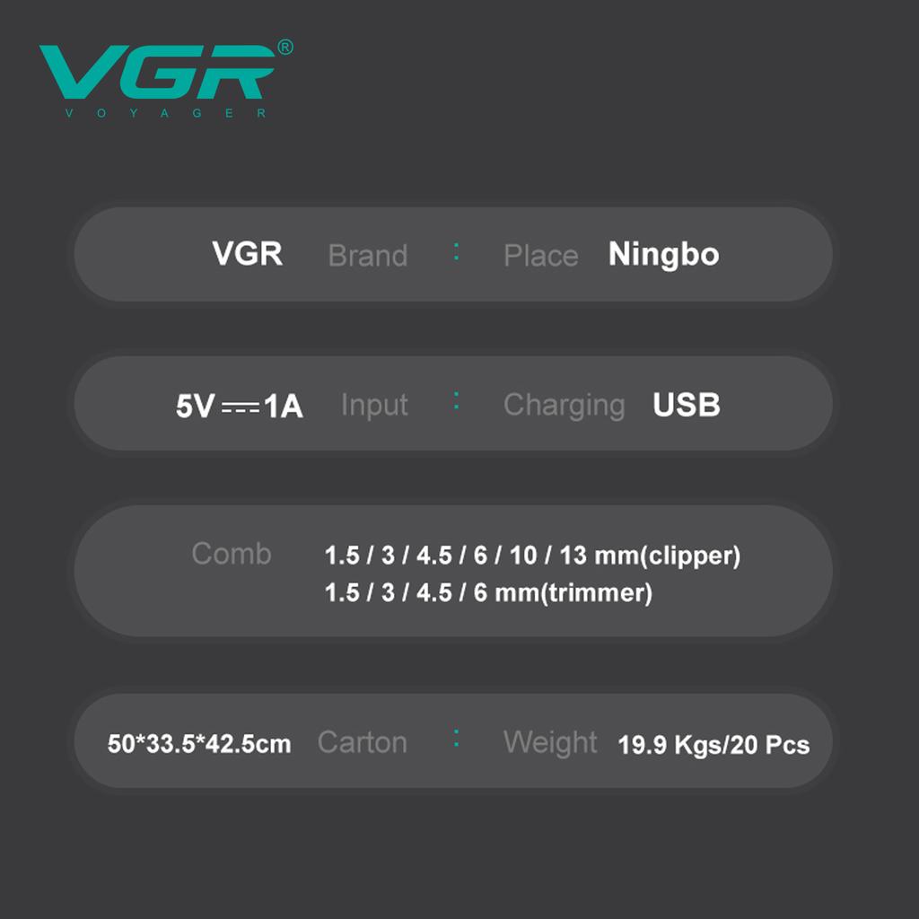 New Original VGR Professional Home Hair Clippers Rechargeable Hair Trimmer Metal Body Haircut Machine DLC Blade Clippers for Man V-197 V-995 A Set