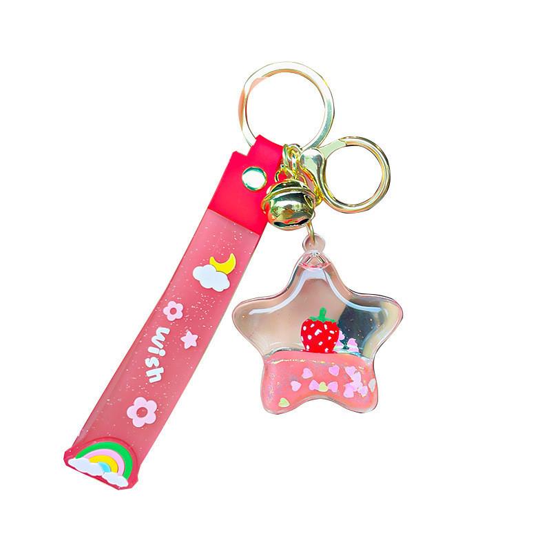 Keychain Charming Acrylic With Floating Pink Strawberry Star Gift Adorable