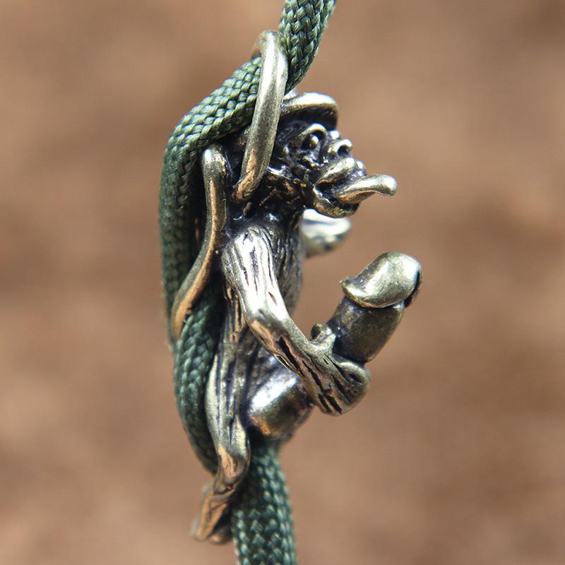 Retro Brass Naughty Monkey Tongue Out Knife Beads Playing Genitalia Penis Funny Keychain Pendant Bracelet DIY Accessory Lanyard Pendants