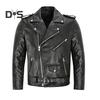 Men Jacket Slim Fit Faux Leather Solid Color Coat with Diagonal Zipper Belt Adjustment Windproof Coat