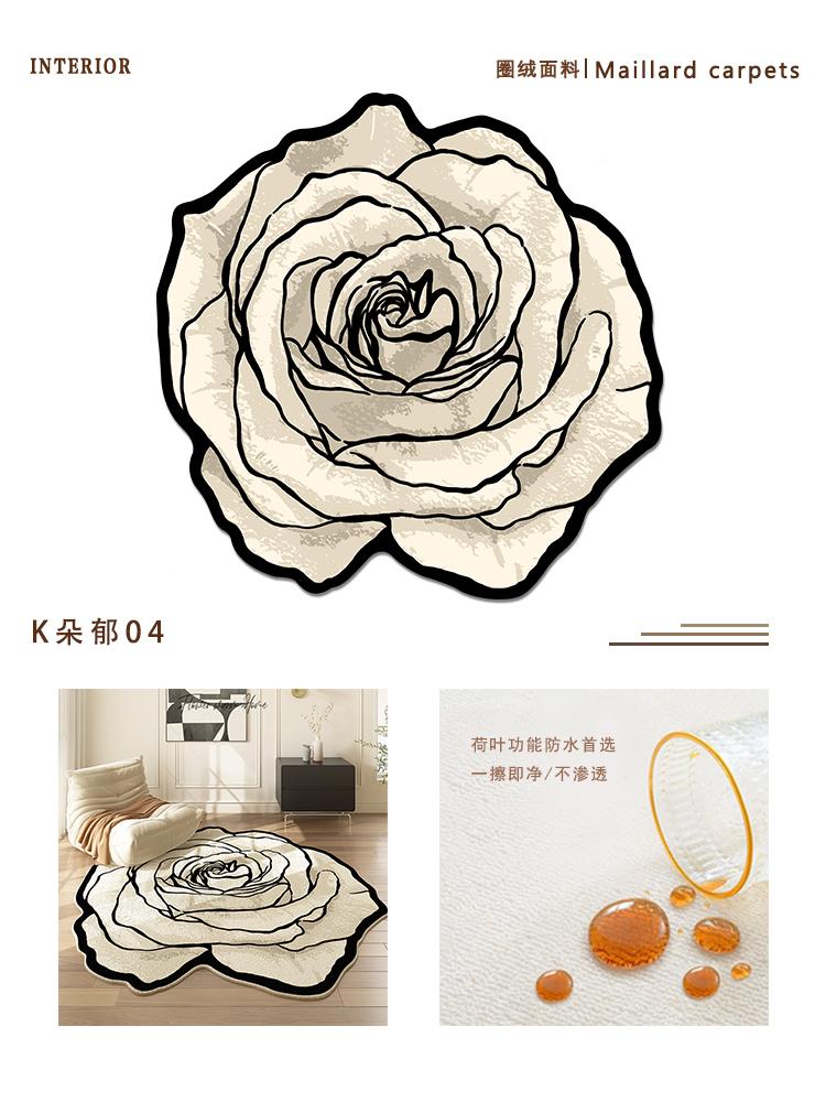 Rosa Blumen Wohnzimmer Dekoration Teppich Französischer Creme-Stil Teppiche für Schlafzimmer Große Fläche Unregelmäßig geformter Teppich Zuhause Rutschfeste Matte