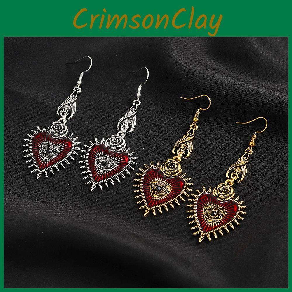 Heart Retro Gothic Earrings With Bloodshot Eye And Bat Motif For Punk Enthusiasts Fashion
