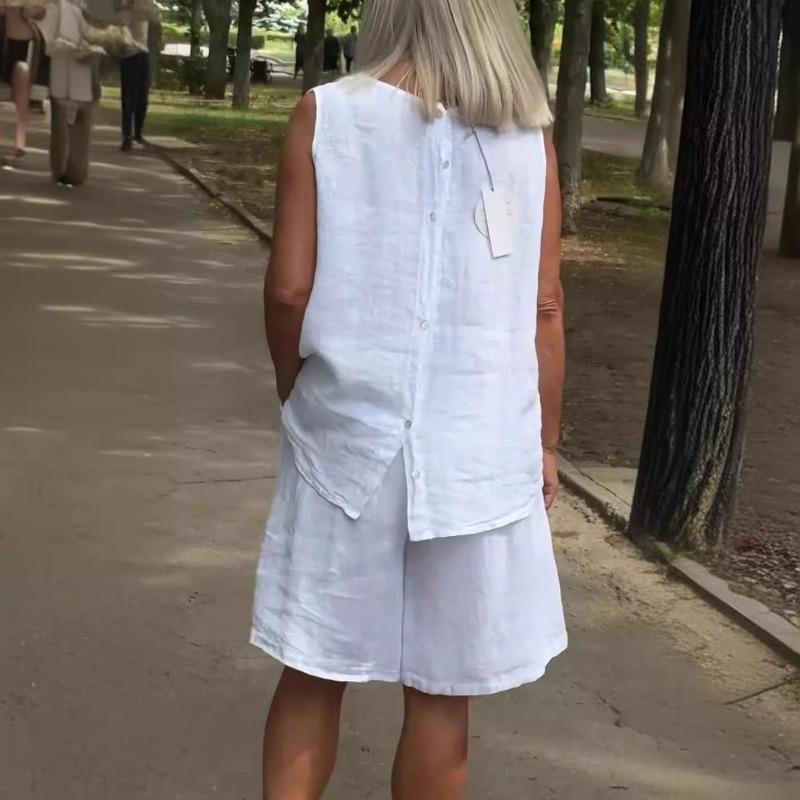 YYFS Women's Fashion Casual Summer Spring Solid Color Print Sleeveless O-Neck Trousers Pants Suits