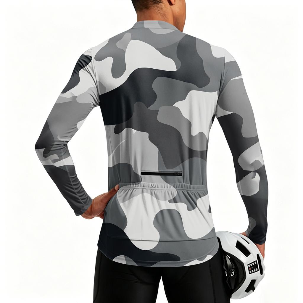 Men's Crew Neck Printed Zipper Breathable Quick Dry Long Sleeve Cycling Jersey for Outdoor Sports Activities
