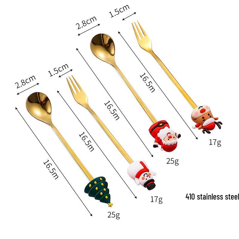 Stainless Steel Christmas Cutlery Set: Cute Spoon, Fork, and Stirring Spoon for Coffee & Fruit