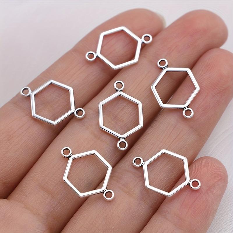 30Pcs Silver Plated Hexagon Charms Honeycomb Connectors For Jewelry Making Diy Bracelet Earrings Accessories