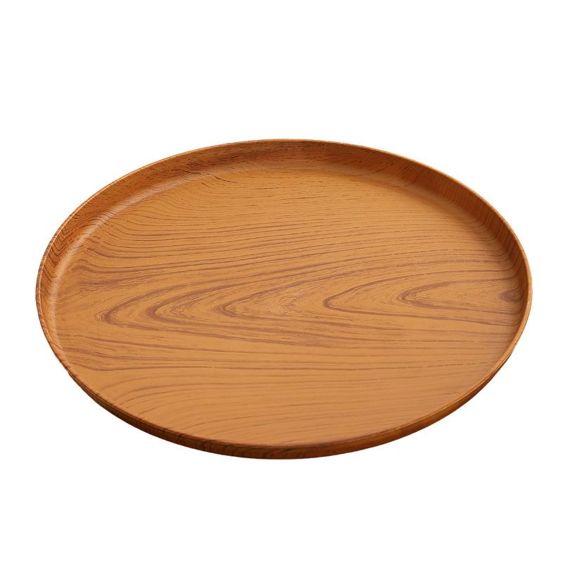 Wood Grain Tray Plastic Household Cup Teacup Tray Round Fruit Tray Commercial Hotel Water Cup Kettle Storage Plate