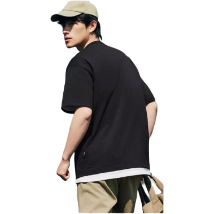 Anta Sports Lifestyle Series Letter Round Neck Breathable Versatile Loose Short Sleeve T-Shirt Men Tops Basic-Black 952528109-4