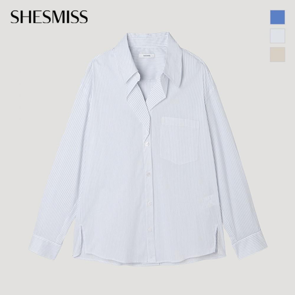 [shs Miss] Stripe Open Collar Pocket Shirt Swwstp12100
