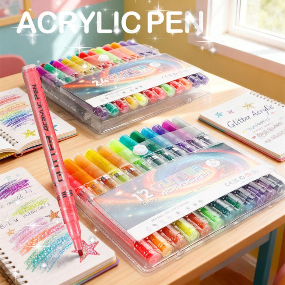Quick-Drying Glitter Pen 24 Colors Art Markers Pen Set Quick-Drying Pen Drawing Art