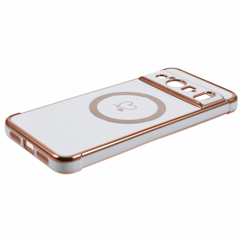 Para Google Pixel 8 Pro Capa Magnética TPU Galvanizado Capa de Telefone Coração Vazado