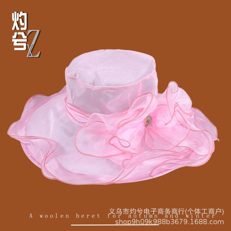 Big brim bright silk organza sun hat children spring and summer breathable vacation sunshade mesh gauze hat big brim sun hat