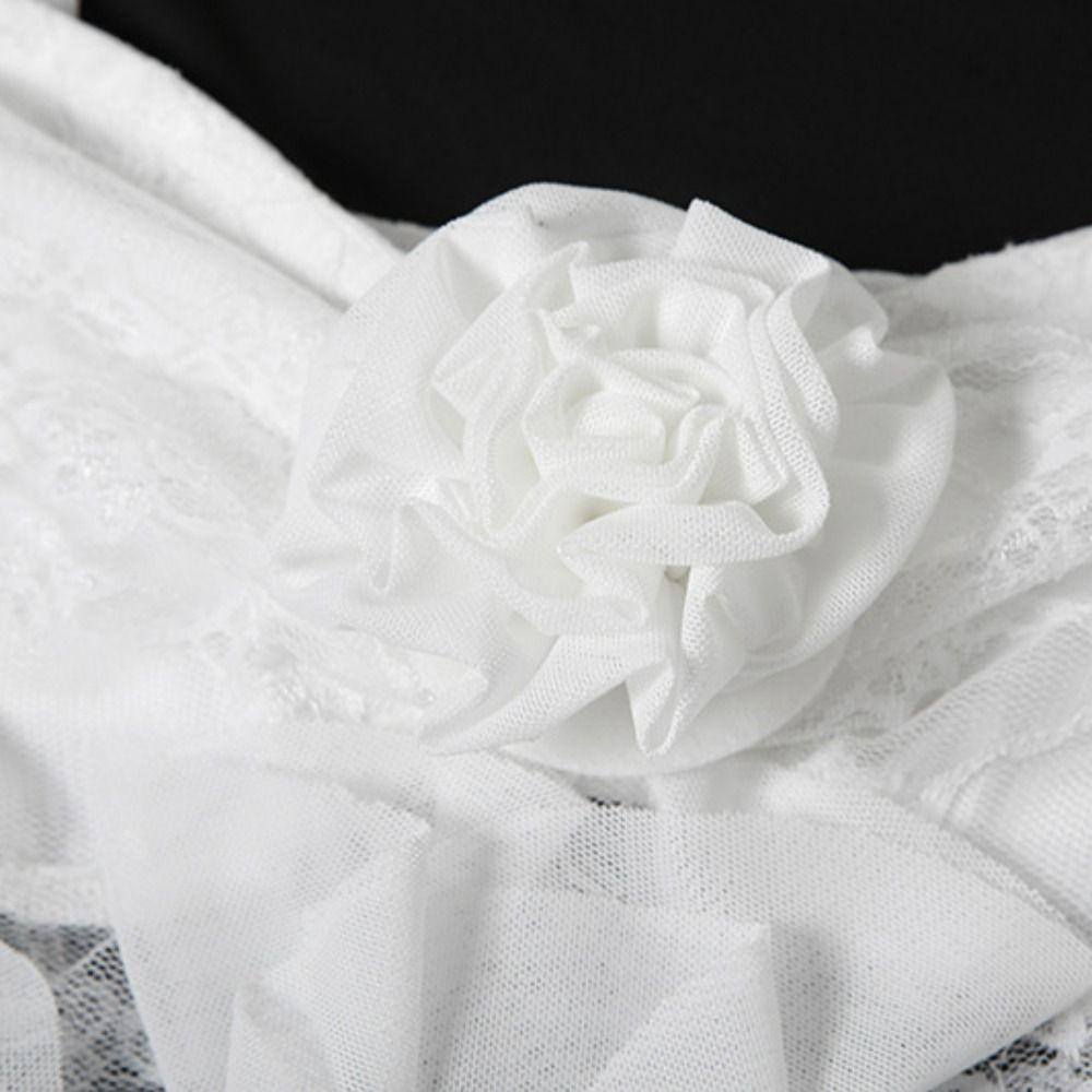 Off-shoulder Mesh Ribbon Dress Ruffled Edge Sleeveless Top Women  Streetwear