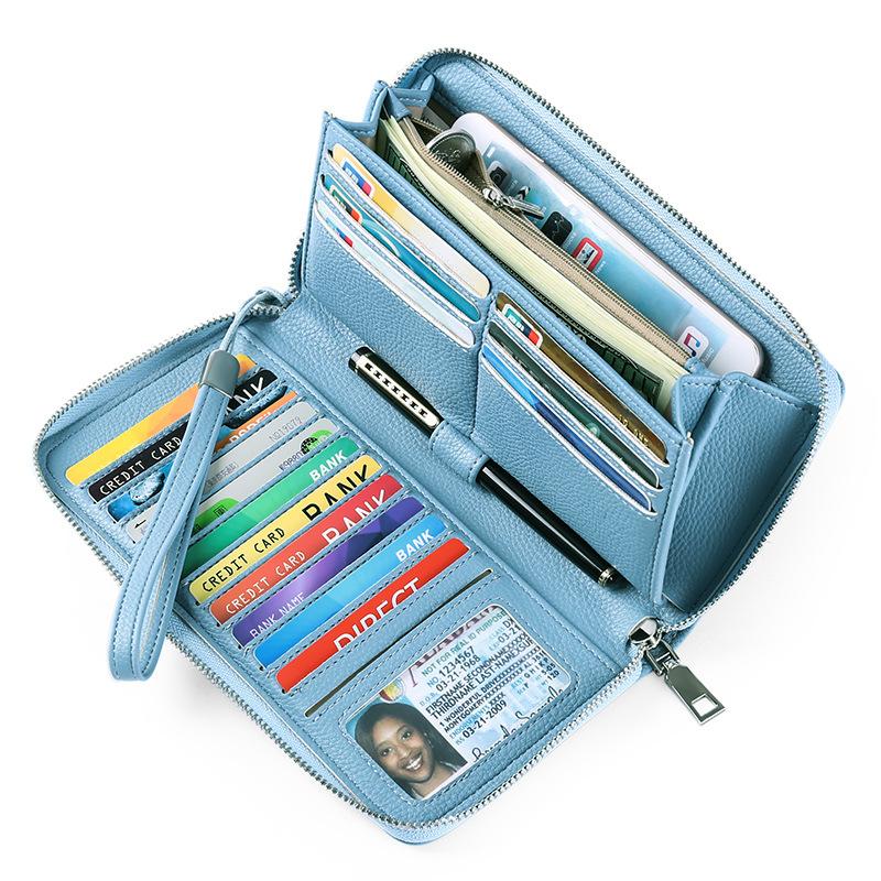 RFID Pu cuero mujeres carteras largas gran capacidad tarjetero monedero teléfono cremallera embrague