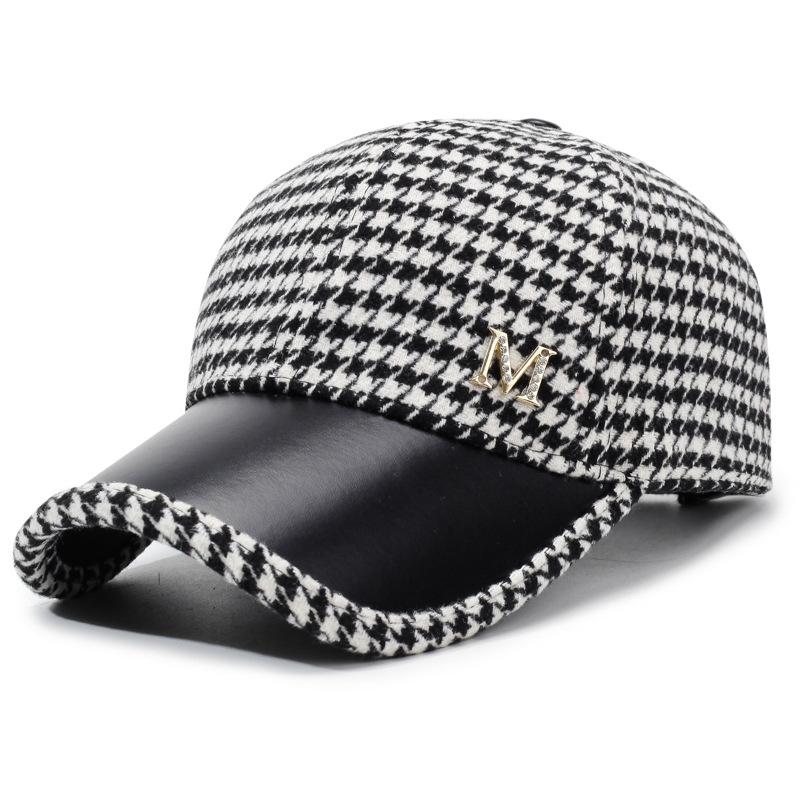 Autumn & Winter New Style Houndstooth Wool Blend Baseball Cap, Women's Versatile Fashion Cotton Hat