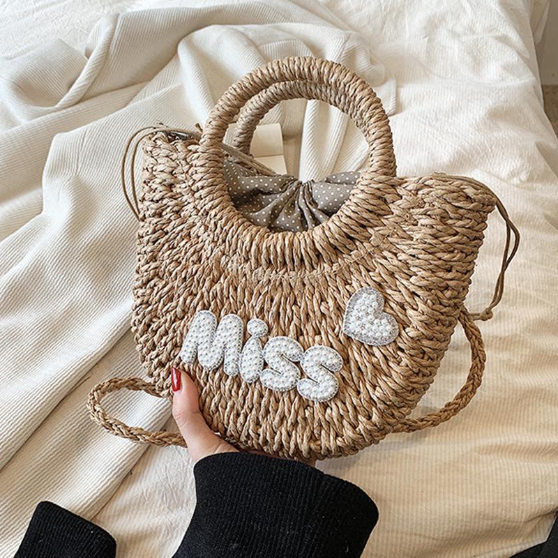 Новая летняя сумка-тоут Ручная работа Соломенная сумка Модная сумка-тоут Модная сумка через плечо Женская сумка Милая Однотонная сумка-тоут Повседневная сумка 24x8x20cm хаки