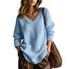 Women's Cozy V-Neck Knit Sweater Loose Fit Slimming Pullover Top