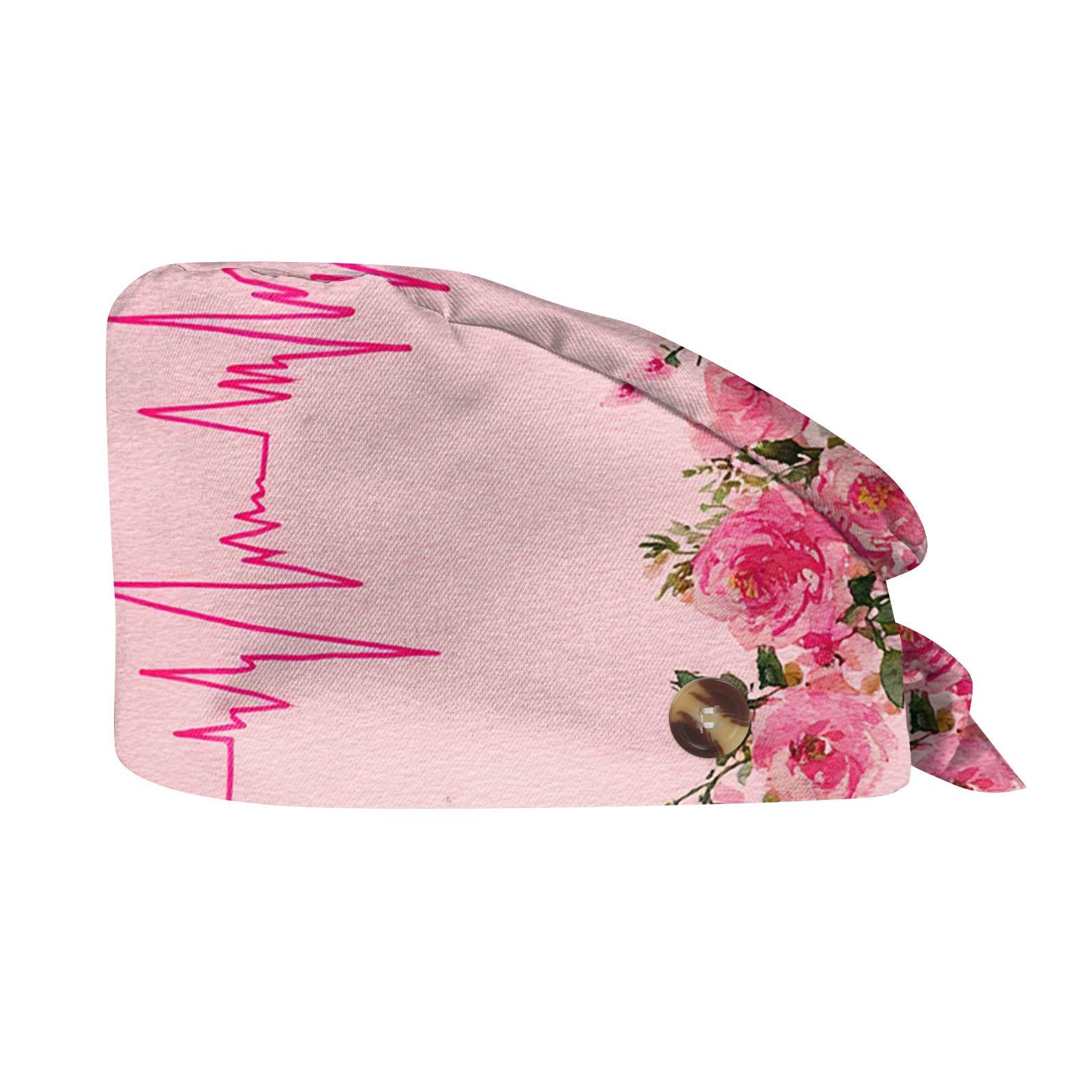 

Women s Scrubs Caps Weat-absorbent Elastic Section Pet Grooming Nursing Work Hats Lab Flower Print Scrub Hat Work Cap One Size светло-розовый