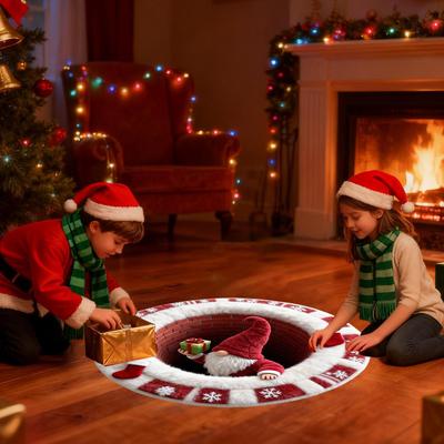 Christmas Decoration Round Carpet Non-Slip Door Mat Santa Claus Pattern Imitation Cashmere Rug Holiday Entryways Decor Mat