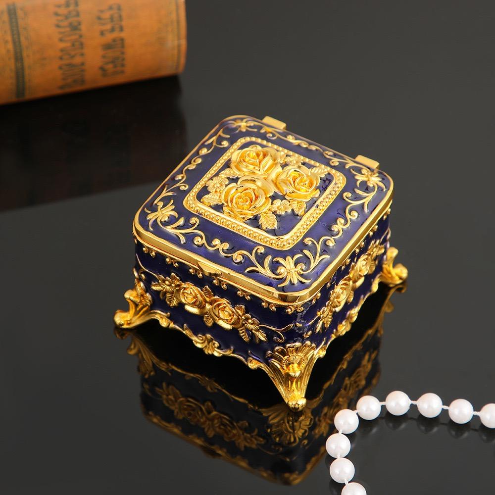 Mini Jewelry Storage Box Portable Square Organizer, Necklace Enamel Alloy Travel Storage Earrings Ring Dressing Table Display