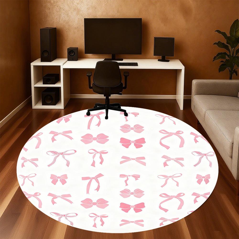 1PC Bow Pattern Round Chair Mat Area Rug - Non-Slip, Floor Mat for Office, Bedroom, and Indoor Decor -Gift D1127262