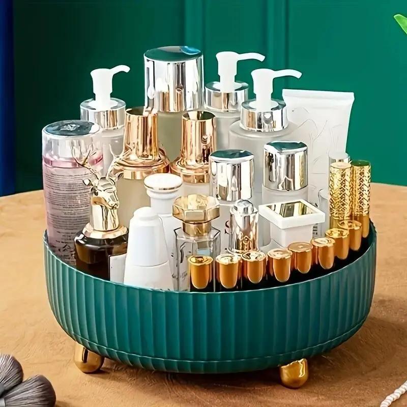 360 Rotating Cosmetic Organizer Non-Slip Cabinet Makeup Storage Tray Kitchen Plastic Seasoning Bottle Storage Box Fruit Tray