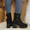 Fashion New Boots for Woman Double Buckle Decoration 2024 High Quality Back Zipper Solid Color Round Head Women's Ankle Booties