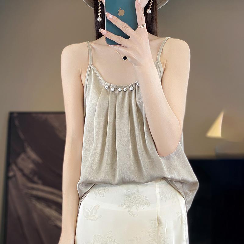 

Жилет на подтяжках Женский костюм Внутренняя накидка Летняя Свободная Без рукавов Футболка для основы Модный Открытый топ со спины 5XL шампанского