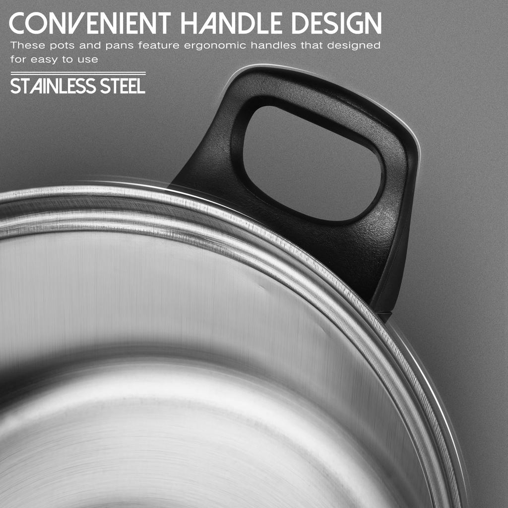 12 Pcs Pans Stainless Steel Pot 12-piece Set Black Handle Milk Soup Frying (black Non-stick) Pots Oven Cookware Saucepan