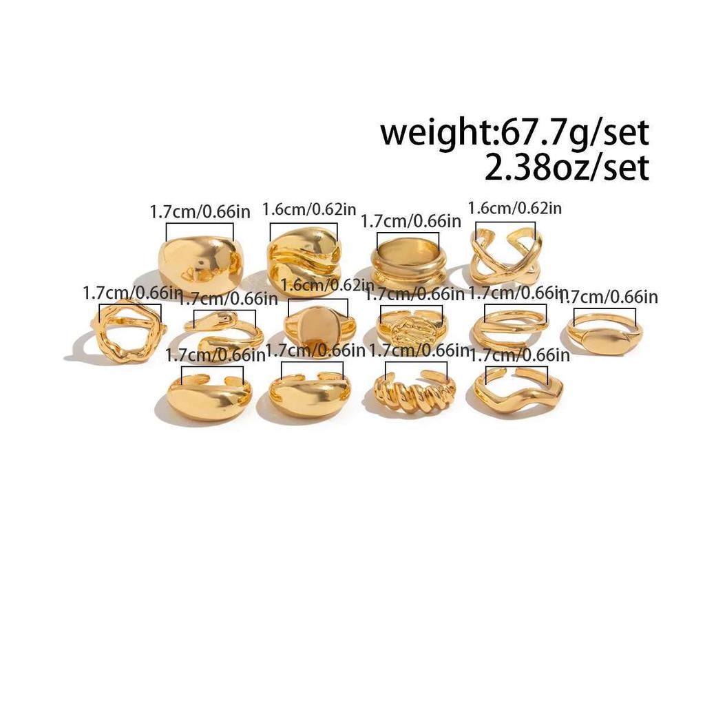 PuRui 14 Stück/Set Retro Kreative Silberfarbene Ringe für Damen Herren Gothic Chunky Dicke Hohlringe Finger Offen Verstellbarer Schmuck