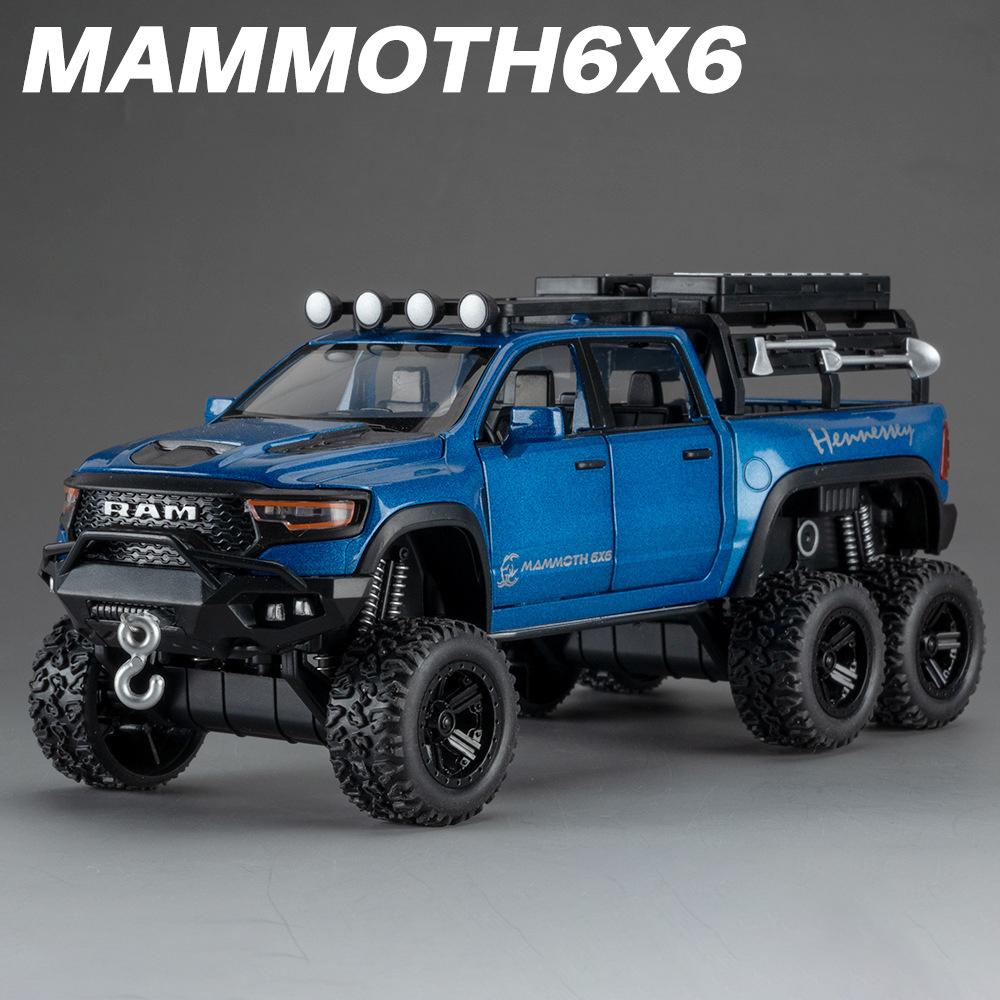 1/32 Dodge RAM 1500 TRX 6X6 Tyrannosaurus Rex Picku Alloy Car Model Sound and Light Children's Toy Collectibles Birthday Gift