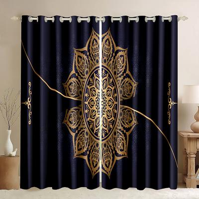 3D Tištěné Moderní Černé Bohémské Luxusní Mandala Květiny Tenké Okenní Závěsové Panely pro Dekoraci Obývacího Pokoje Ložnice 2 Kusy