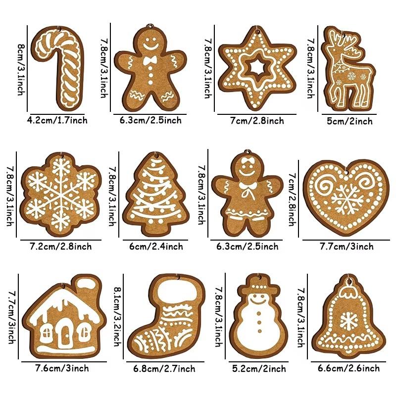 

12/24Pcs Christmas Hanging Decoration Wood Gingerbread Man Snowflake Elk Pendants Xmas Tree Party Navidad Decor Gift Tags Label 12Pcs - 1Set