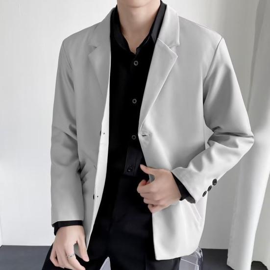 Men Blazer Solid Color Single-breasted Turndown Collar Jacket Spring Autumn Loose Suit Coat
