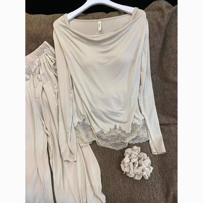 

Two trouser bags - women s modal long-sleeved pajamas with chest pads, sexy lace loungewear set XXL
