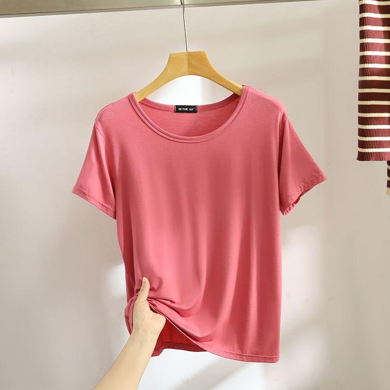 

Modal Short-Sleeved T-shirt Women s Summer Plus Size Loose round Neck Bottoming Shirt Casual Outdoor round Neck Slimming Tops Brick Red XL (60.00 kg-70.00 kg recommended