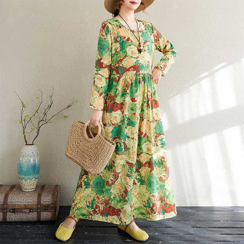 

Летнее винтажное цветочное платье большого размера, свободное платье А-силуэта для женщин L