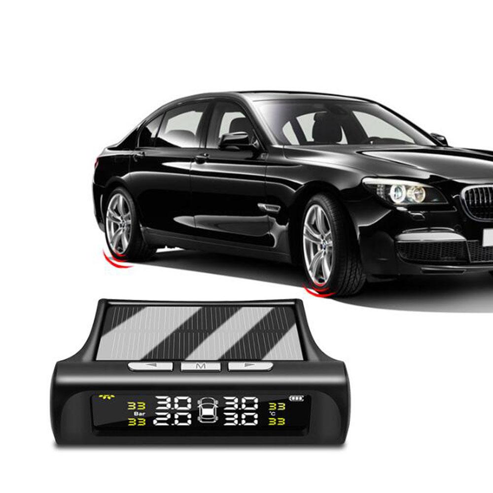 Solar Power USB TPMS Car Tire Pressure Monitoring System LCD 4 External / Internal Sensors for SUV Sedan Temperature Warning