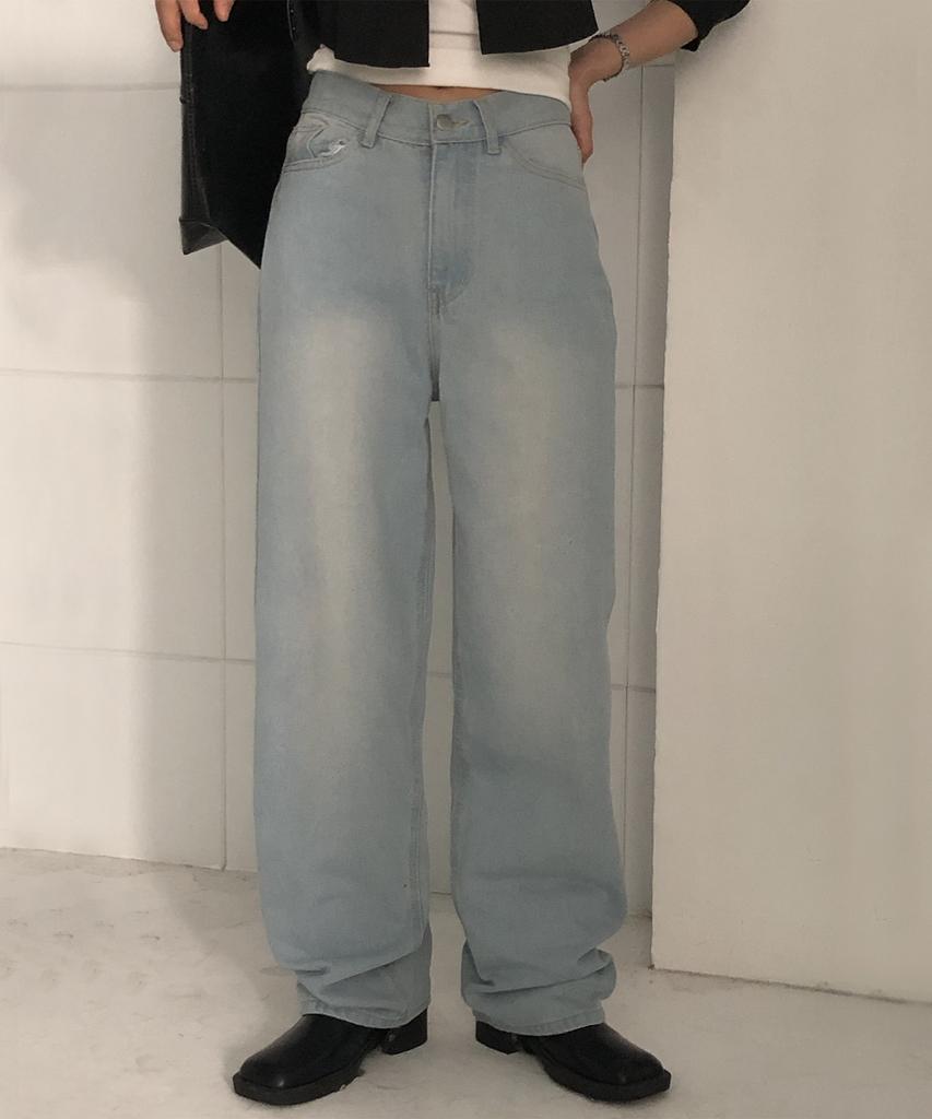 CHICKS Wide Straight Denim Pants Light Wash