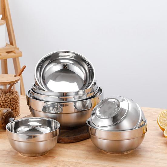 Stainless Steel Bowls Double-Wall Insulated Bowl Large Capacity Deep Mixing Bowl for Soup Cereal Salad Noodles Rice