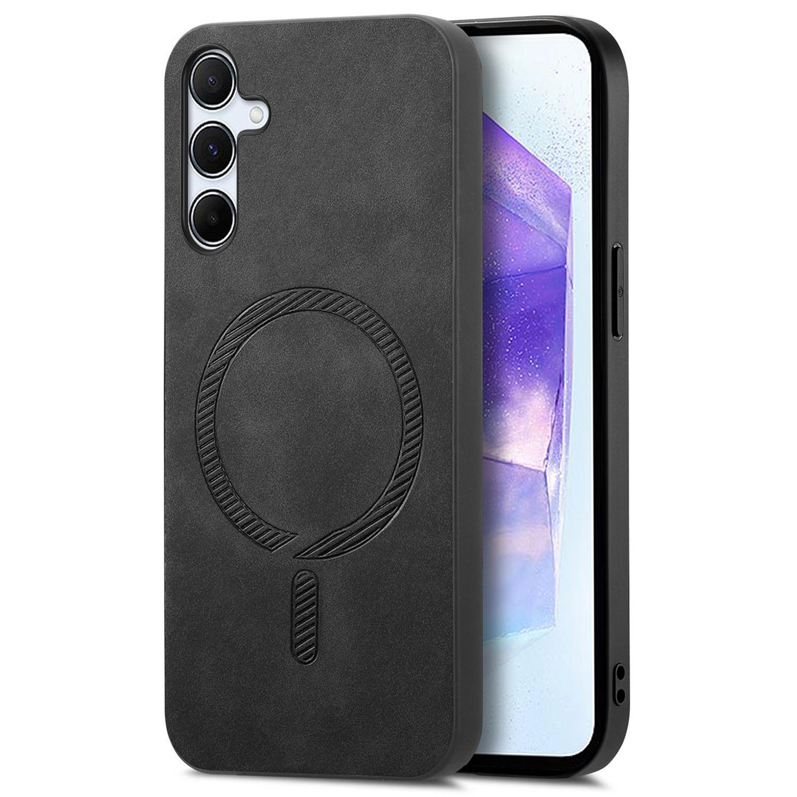 

For Samsung Galaxy A55 5G Leather Back Case Compatible with MagSafe Skin-Touch Phone Cover Black