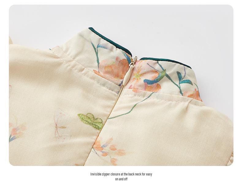 Baby Girl Sleeveless Qipao Dress with Pan Buckle - Summer 2025 Fly Sleeve Style